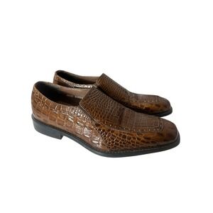 Stacy Adams Loafers Shoes Men's 9 M Brown Leather Croc Print Slip On Designer